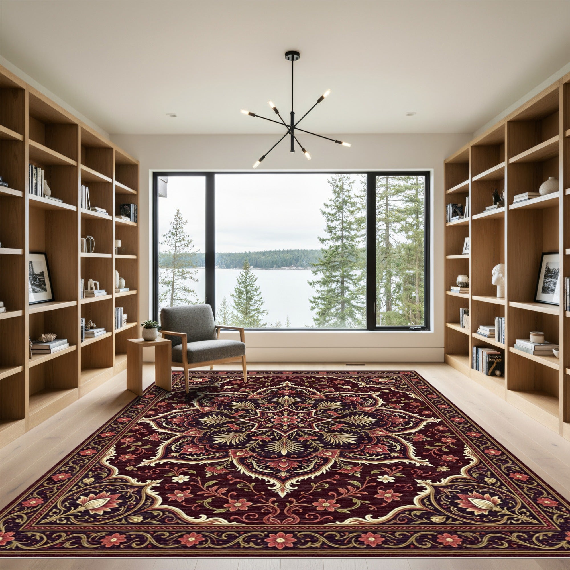 Deep Burgundy Floral Medallion Rug