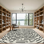 Minimalist Black and Cream Circular Labyrinth Rug