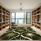 Olive Starburst Mid-Century Geometric Grid Rug