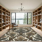 Ornate Green Brown Acanthus Flourish Rug