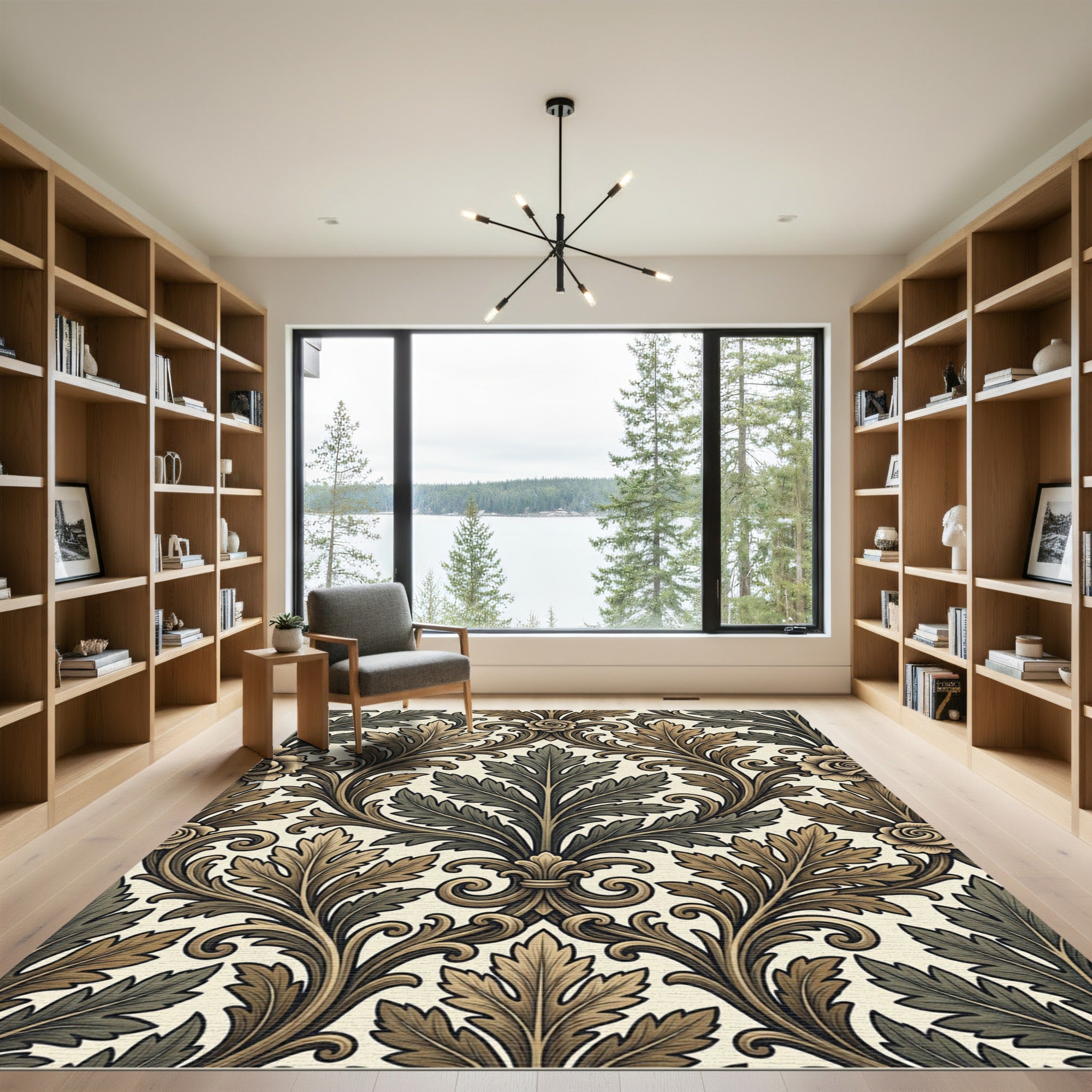 Ornate Green Brown Acanthus Flourish Rug