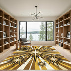 Radiant Golden Sunburst Geometric Art Rug