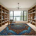 Ornate Teal and Gold Arabesque Medallion Rug
