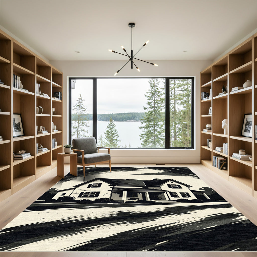 Monochromatic House Abstract Brushstroke Rug
