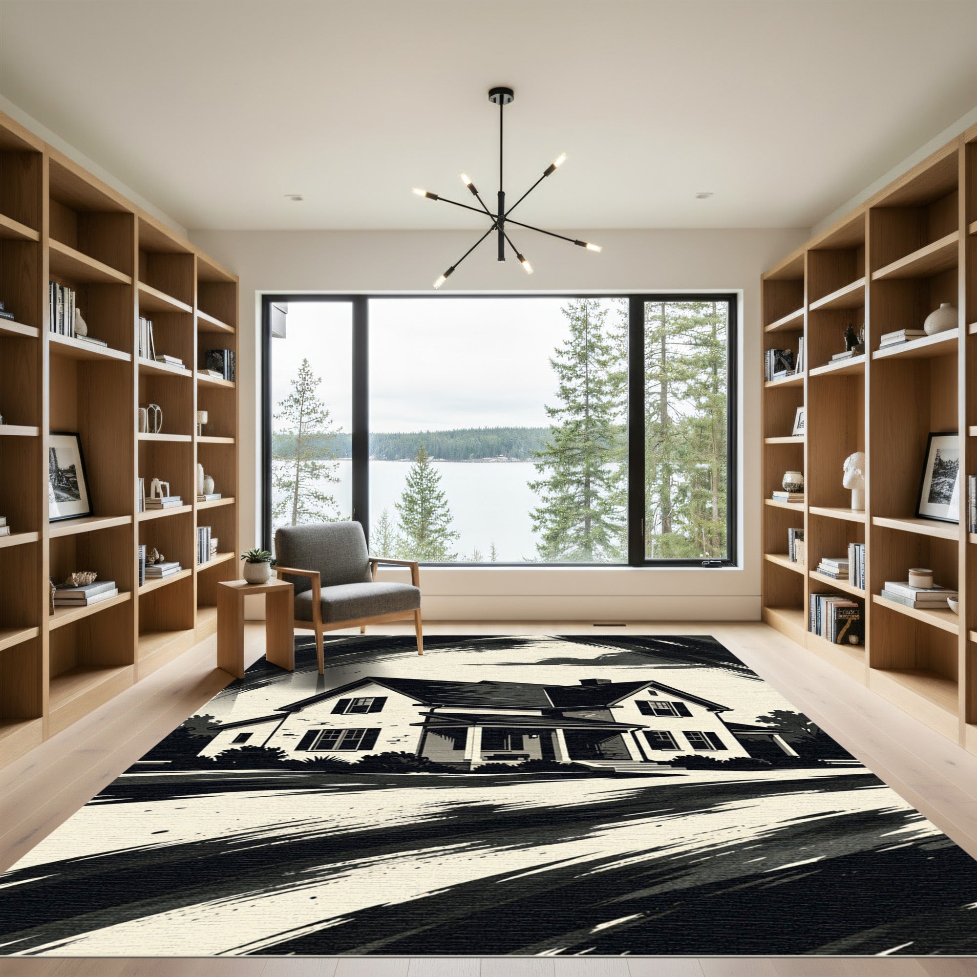 Monochromatic House Abstract Brushstroke Rug