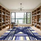Contemporary Blue Geometric Crisscross Plaid Rug