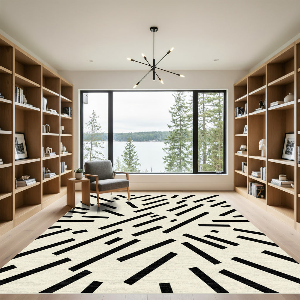 Minimalist Black and Cream Abstract Dash Rug