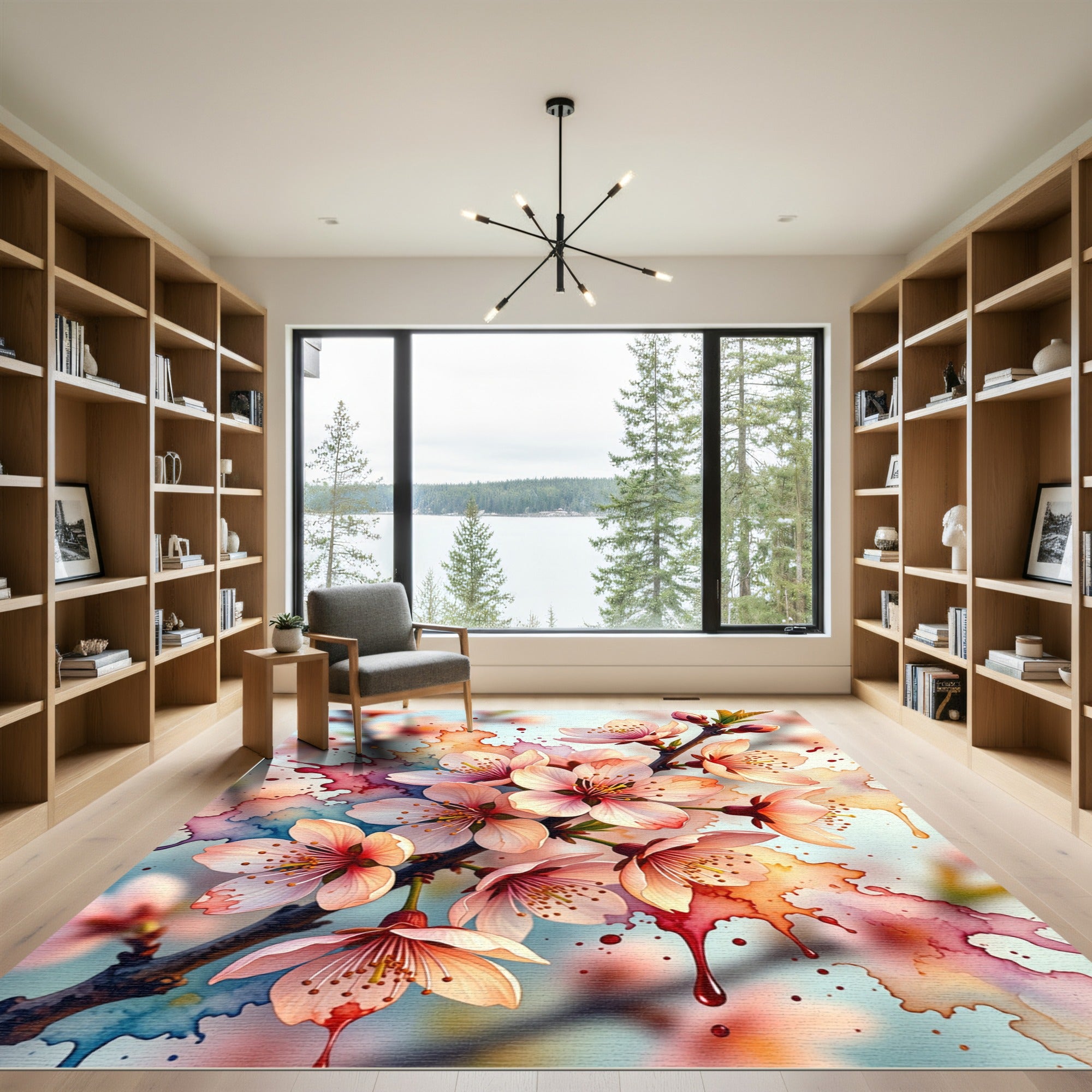 Watercolor Pink Blossom Splatter Canvas Rug