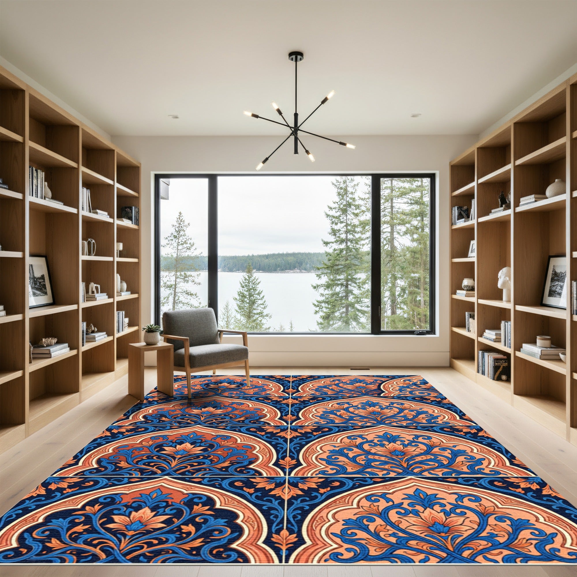 Coral Blue Floral Archway Medina Rug