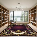 Ornate Gold Burgundy Ribbon Foliage Frame Rug