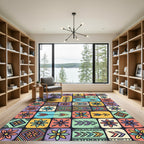 Colorful Boho Floral Geometric Tile Art Rug