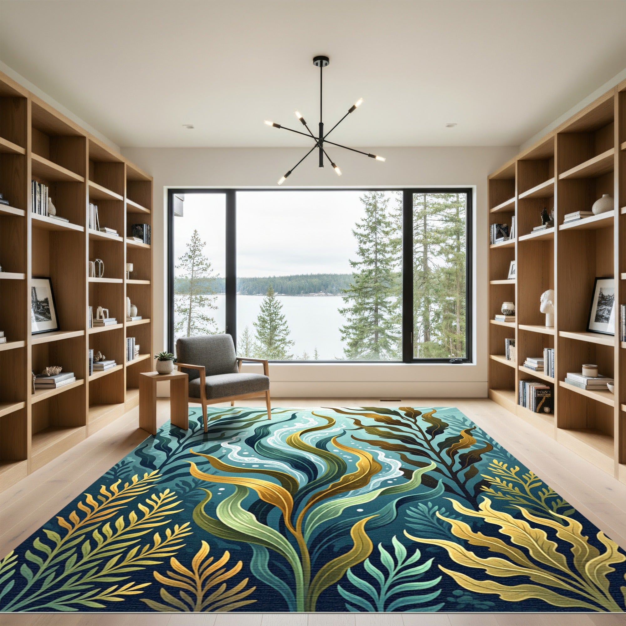 Lush Green and Golden Oceanic Kelp Rug