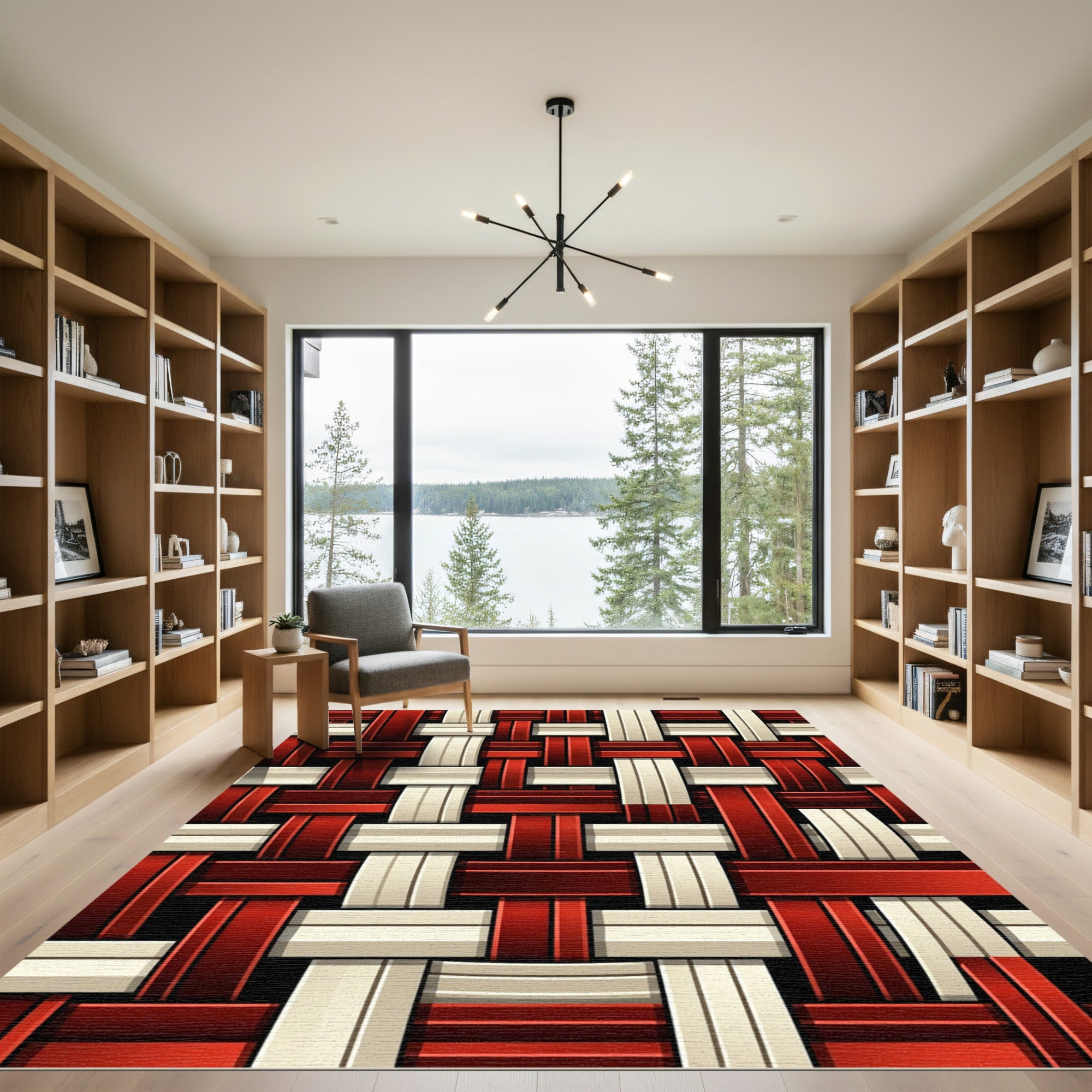 Crimson Cream Woven Geometric Ribbon Rug