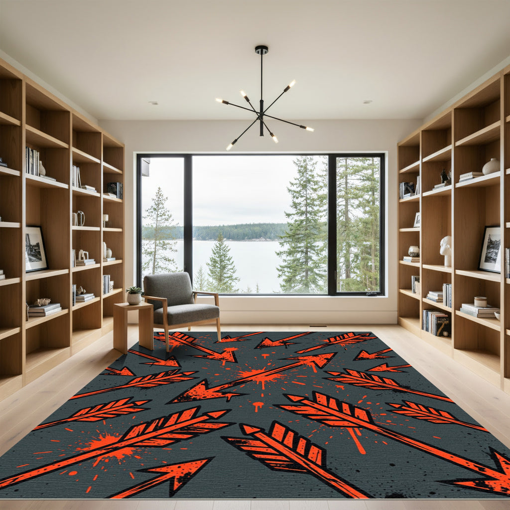 Bold Orange Arrow Splatter Design Rug