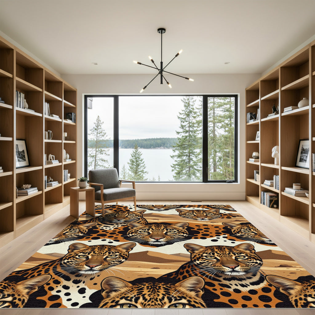 Majestic Leopard Portrait Desert Landscape Rug