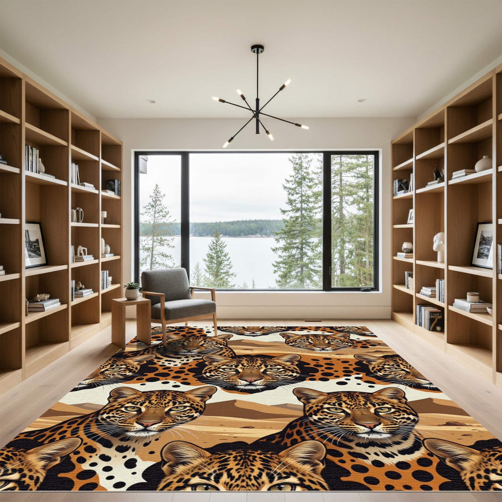 Majestic Leopard Portrait Desert Landscape Rug