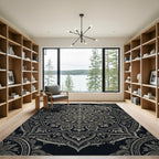 Intricate Black and Gold Floral Mandala Rug