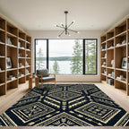 Black and Gold Tribal Geometric Diamond Rug