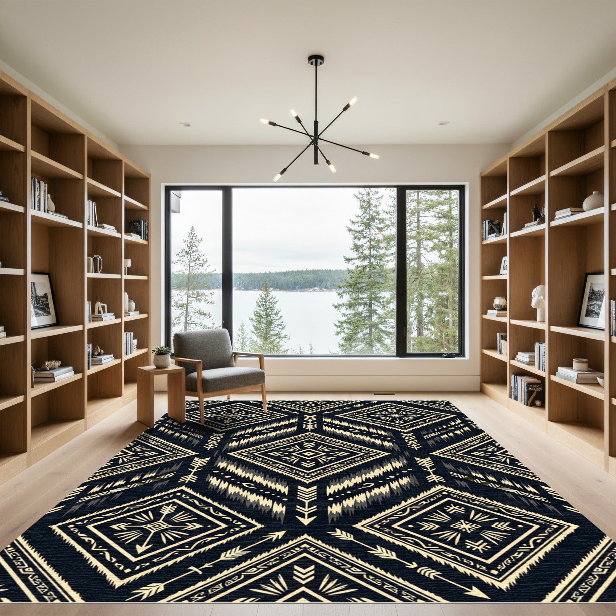 Black and Gold Tribal Geometric Diamond Rug