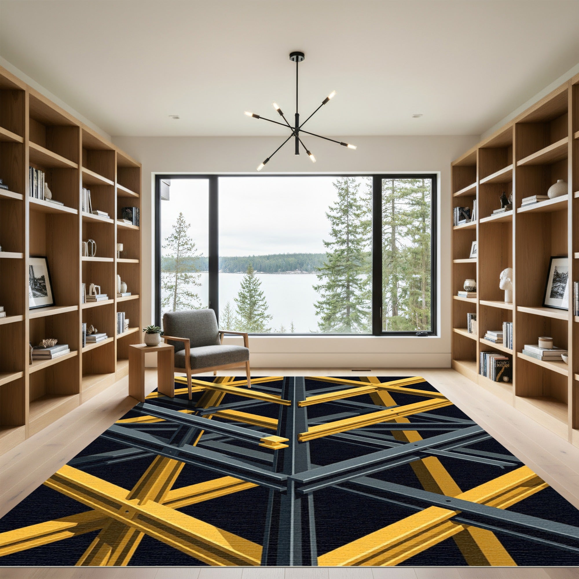 Yellow and Gray Geometric Structure Rug