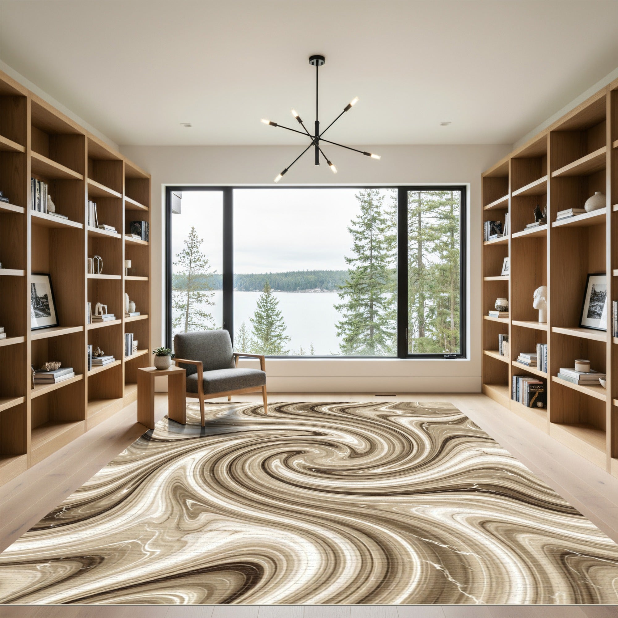 Brown White Swirl Marble Rug