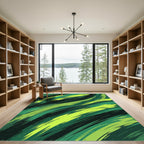 Vibrant Green Brushstroke Swirl Rug