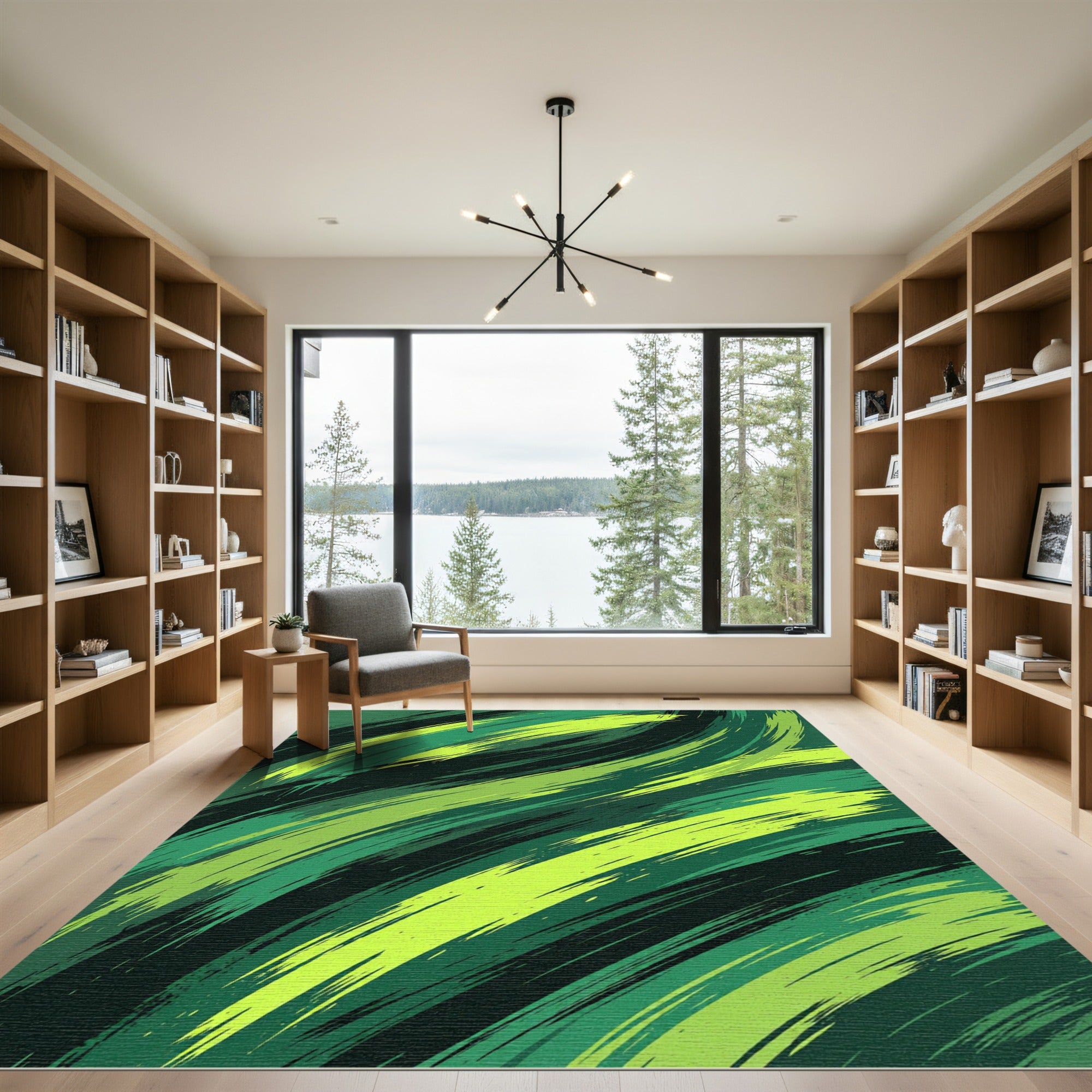 Vibrant Green Brushstroke Swirl Rug