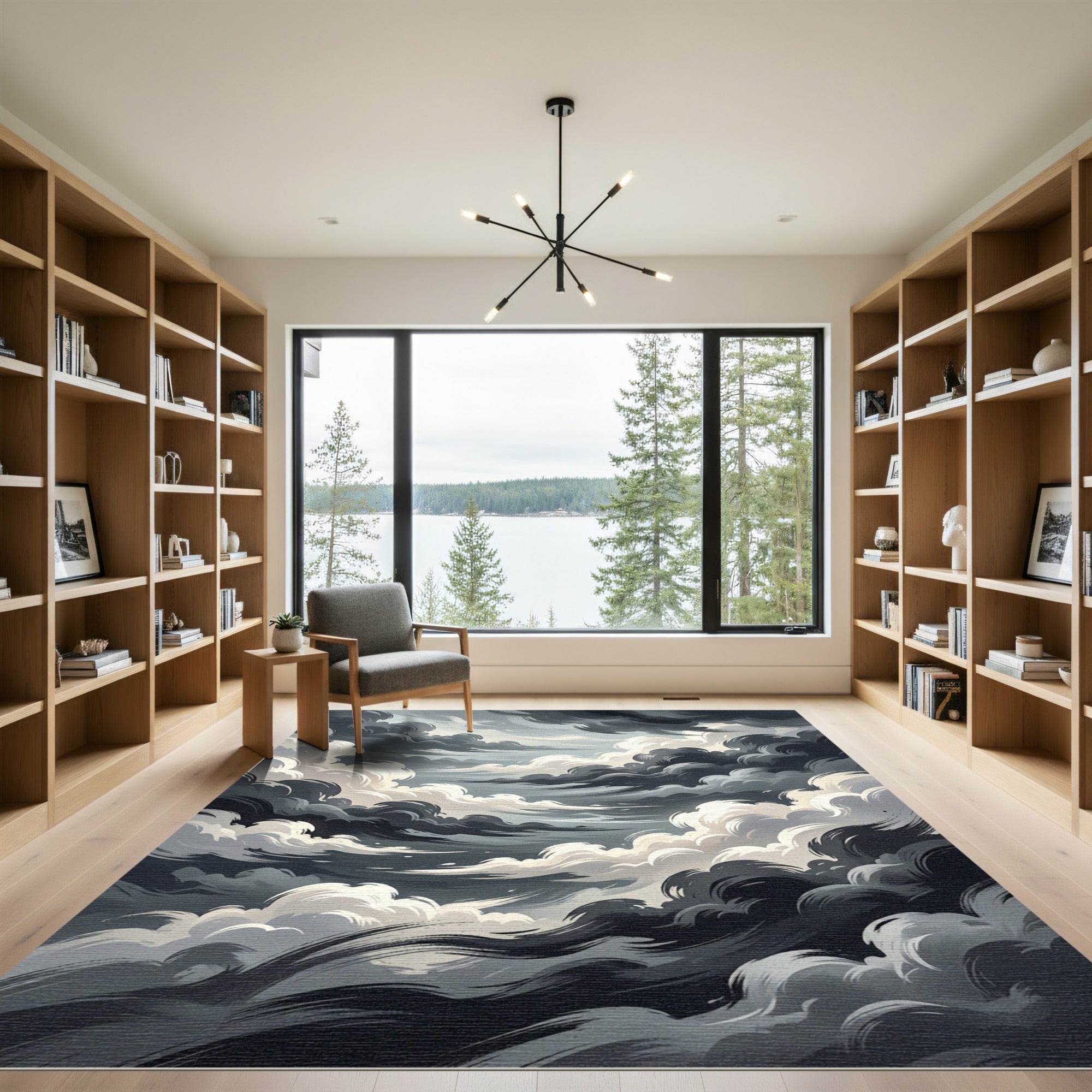 Dramatic Gray Stormy Sky Swirls Rug