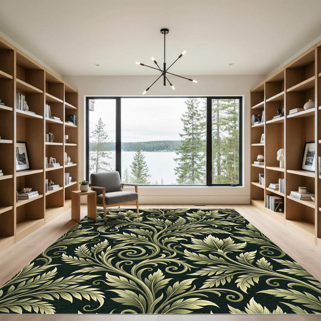 Elegant Sage Green Acanthus Scroll Rug