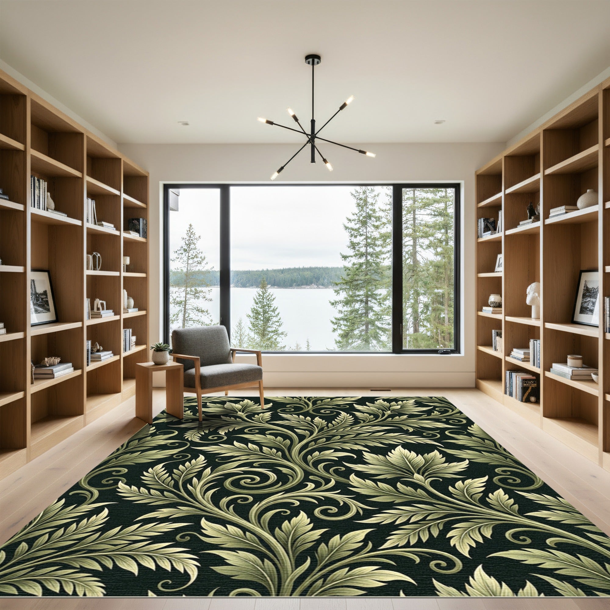 Elegant Sage Green Acanthus Scroll Rug