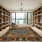 Ornate Blue and Copper Star Medallion Rug