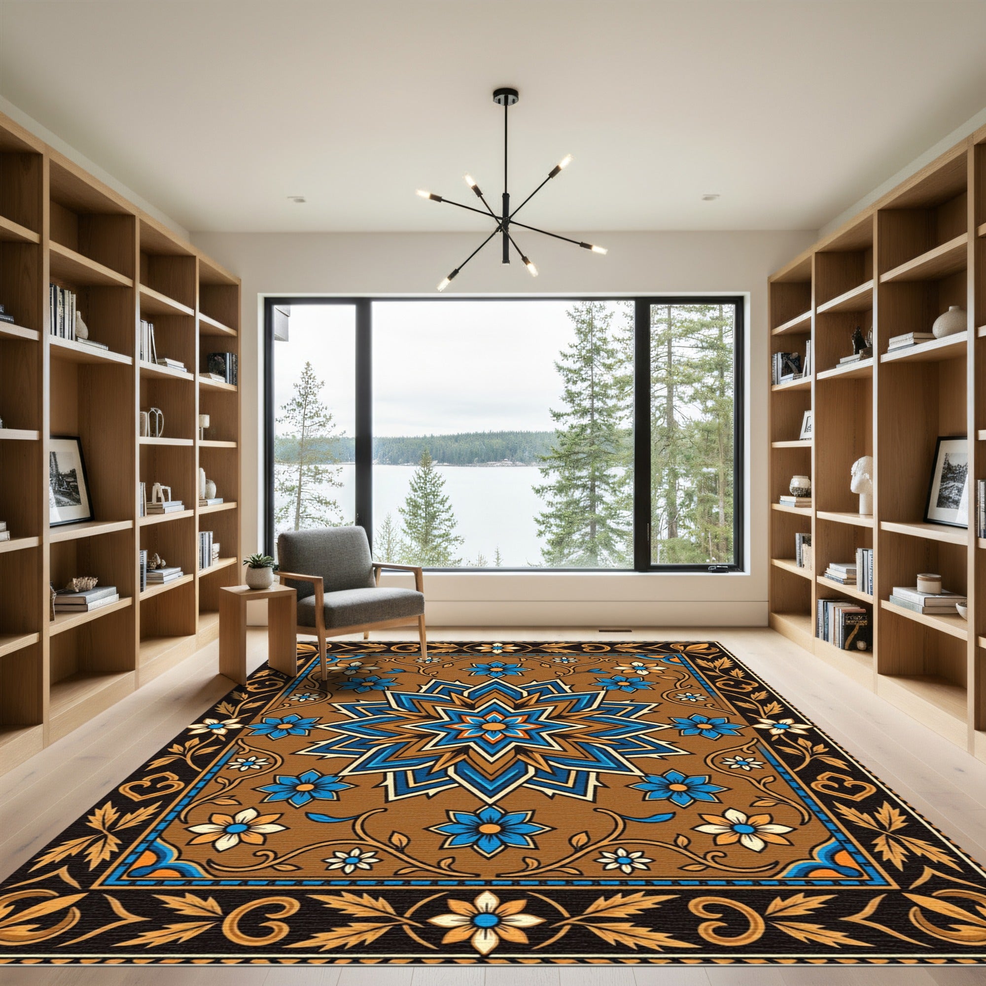 Ornate Blue and Copper Star Medallion Rug