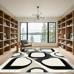 Minimalist Monochrome Abstract Geometric Curvature Rug