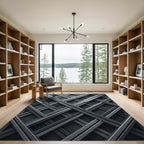 Geometric Charcoal Industrial Crosshatch Grid Rug