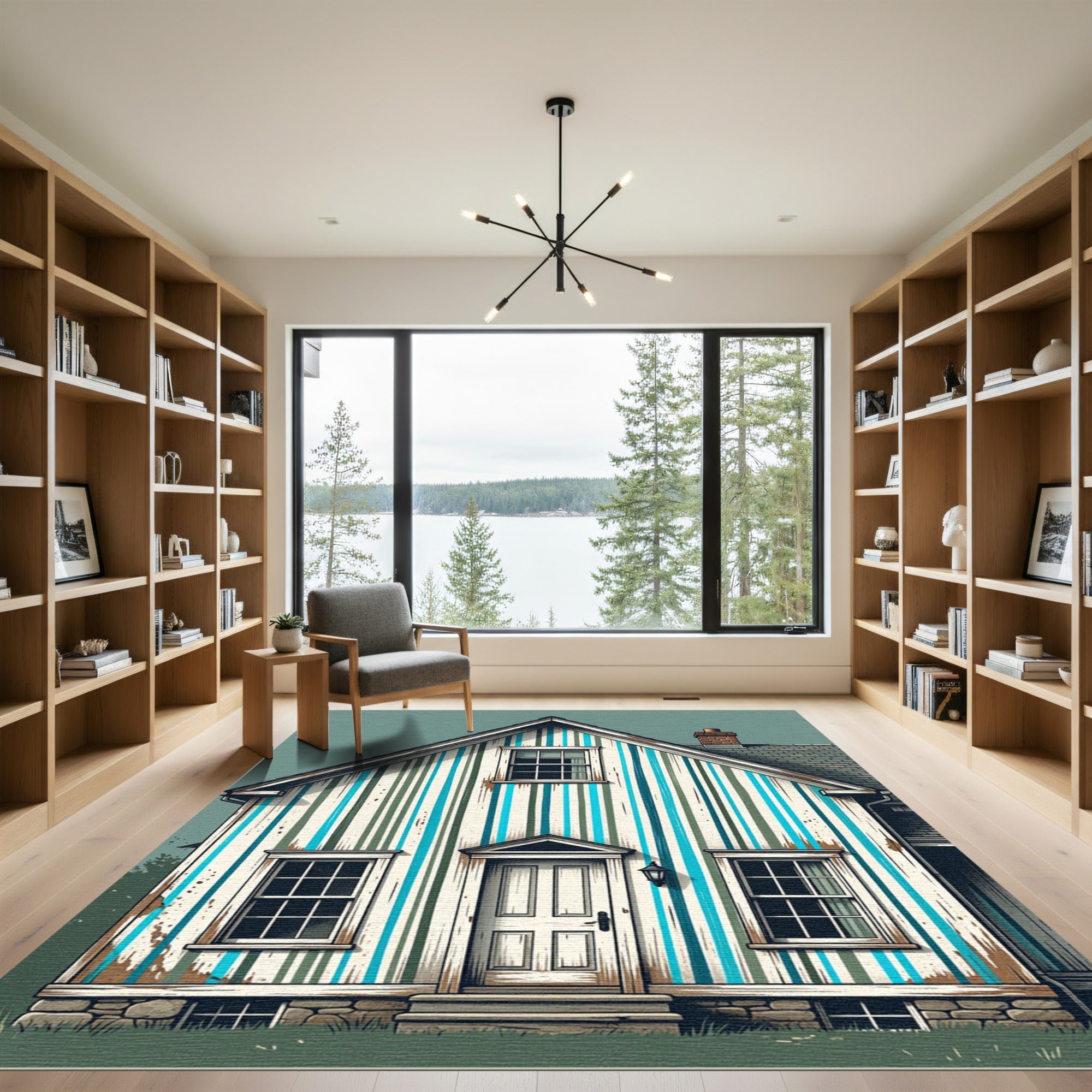 Vertical Blue and Teal Distressed Stripe Rug