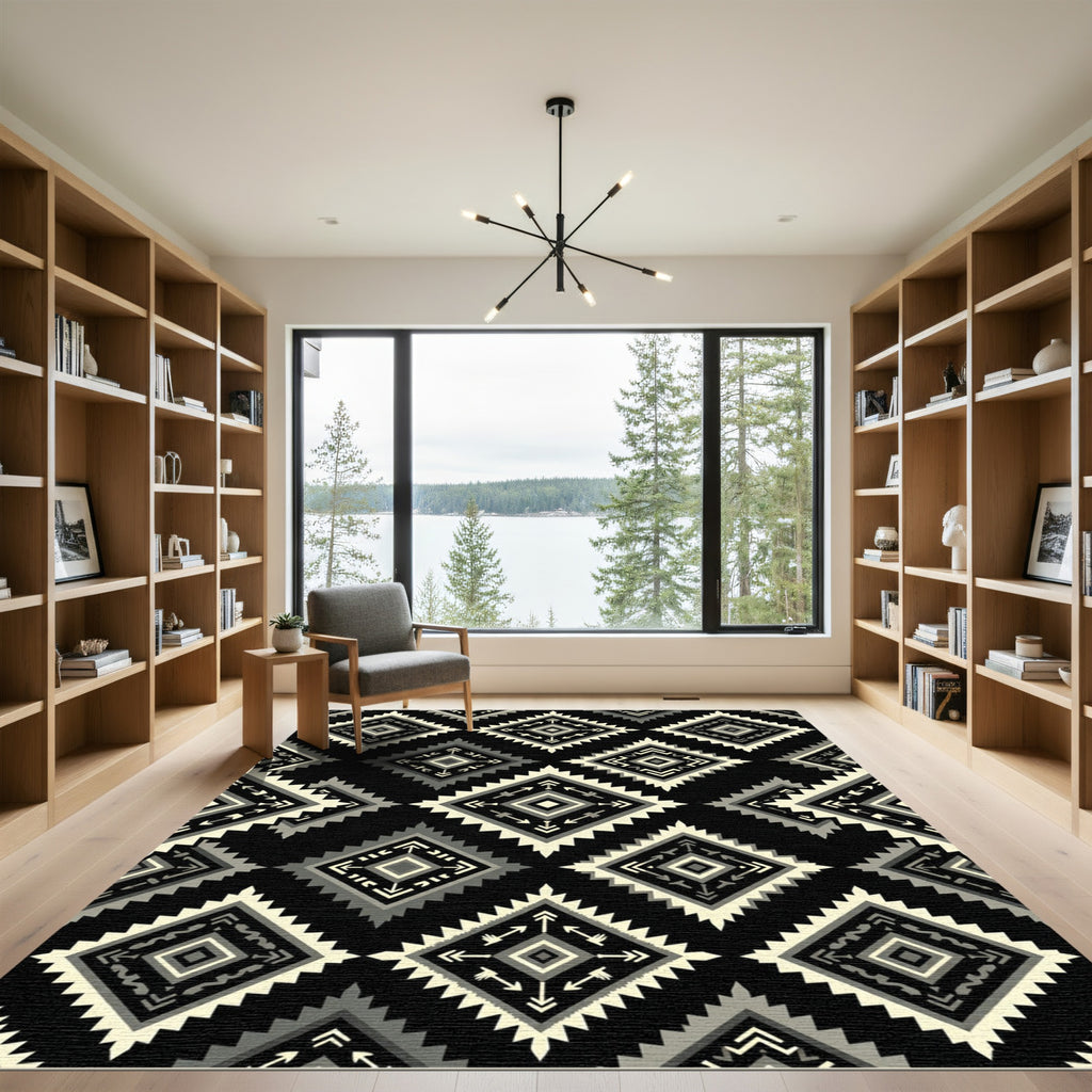 Monochromatic Tribal Diamond Native Rug