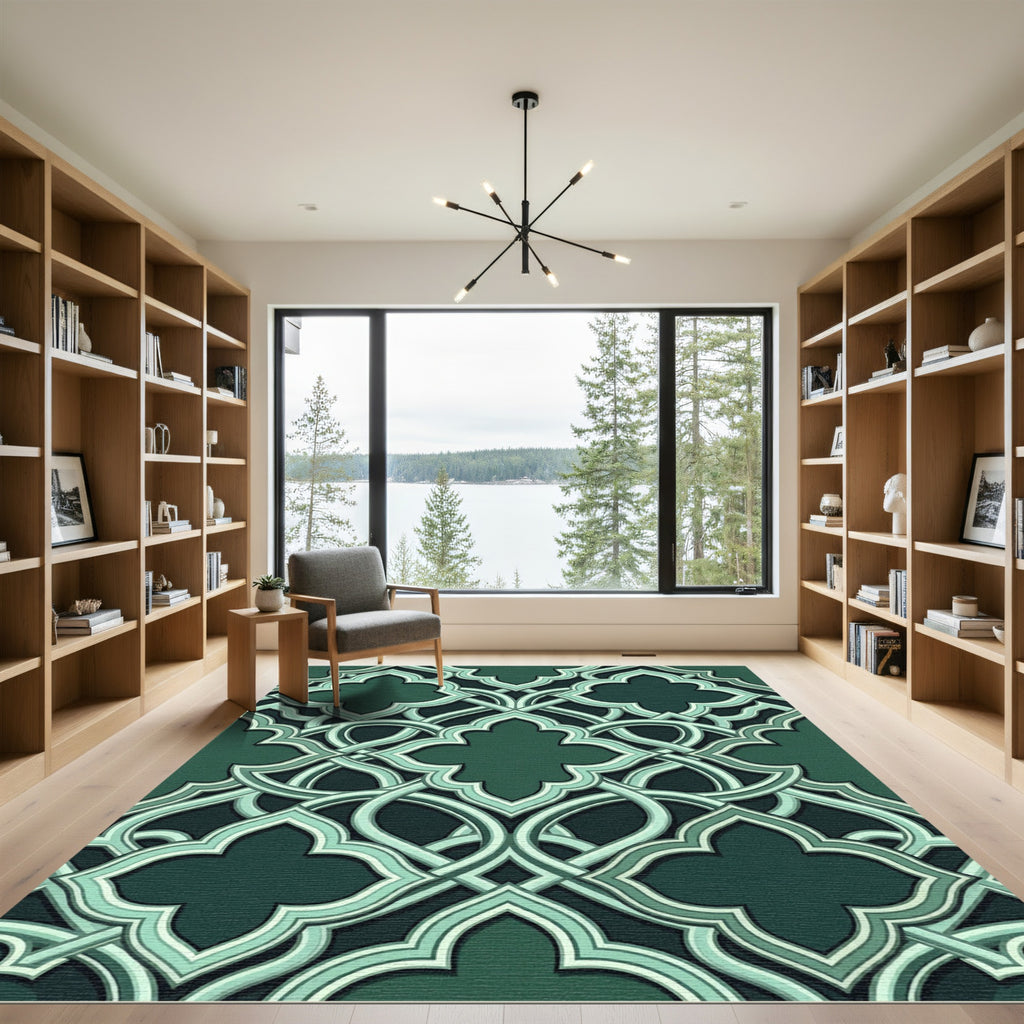 Deep Emerald Interlocking Arabesque Form Rug