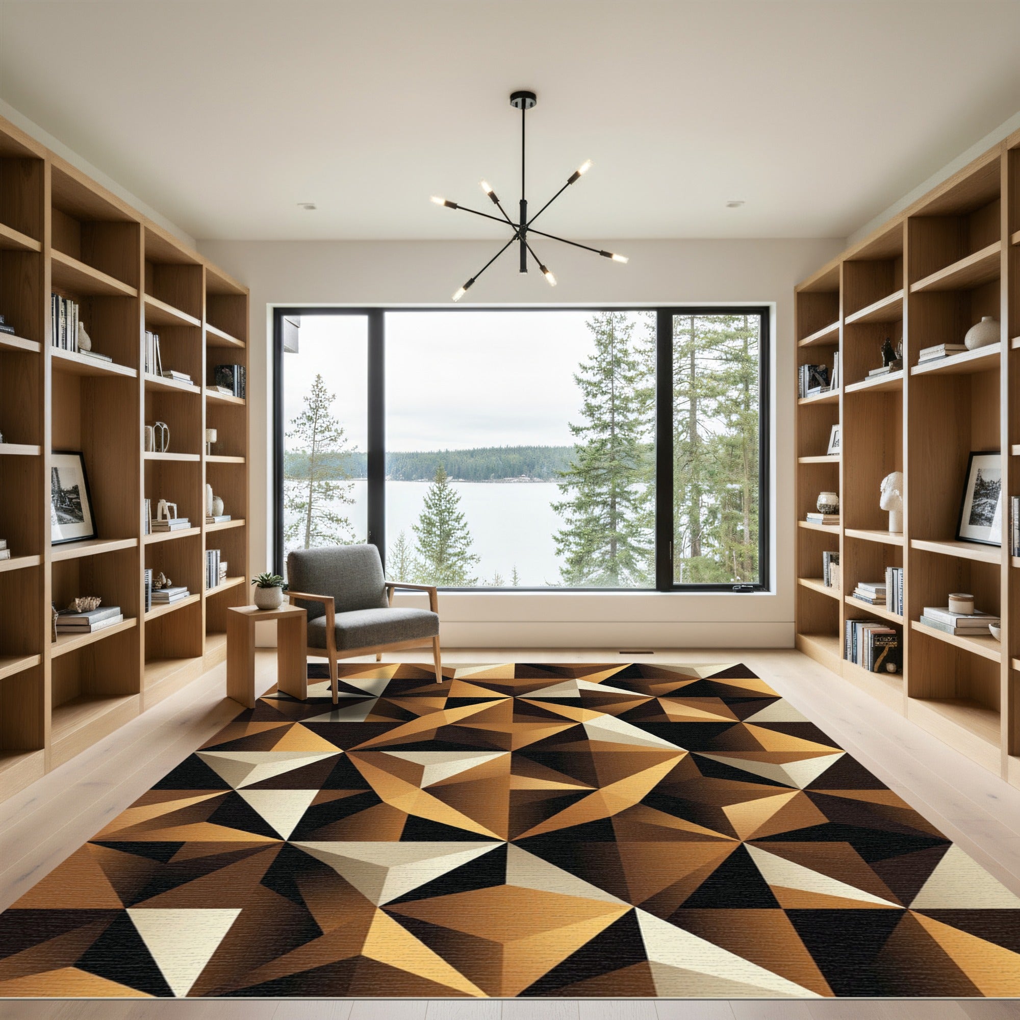 Golden Brown Geometric Facet Rug
