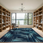 Abstract Teal Geometric Linear Grid Rug