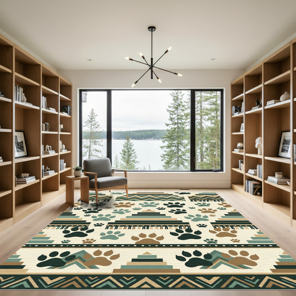 Earth Tone Geometric Paw Animal Rug