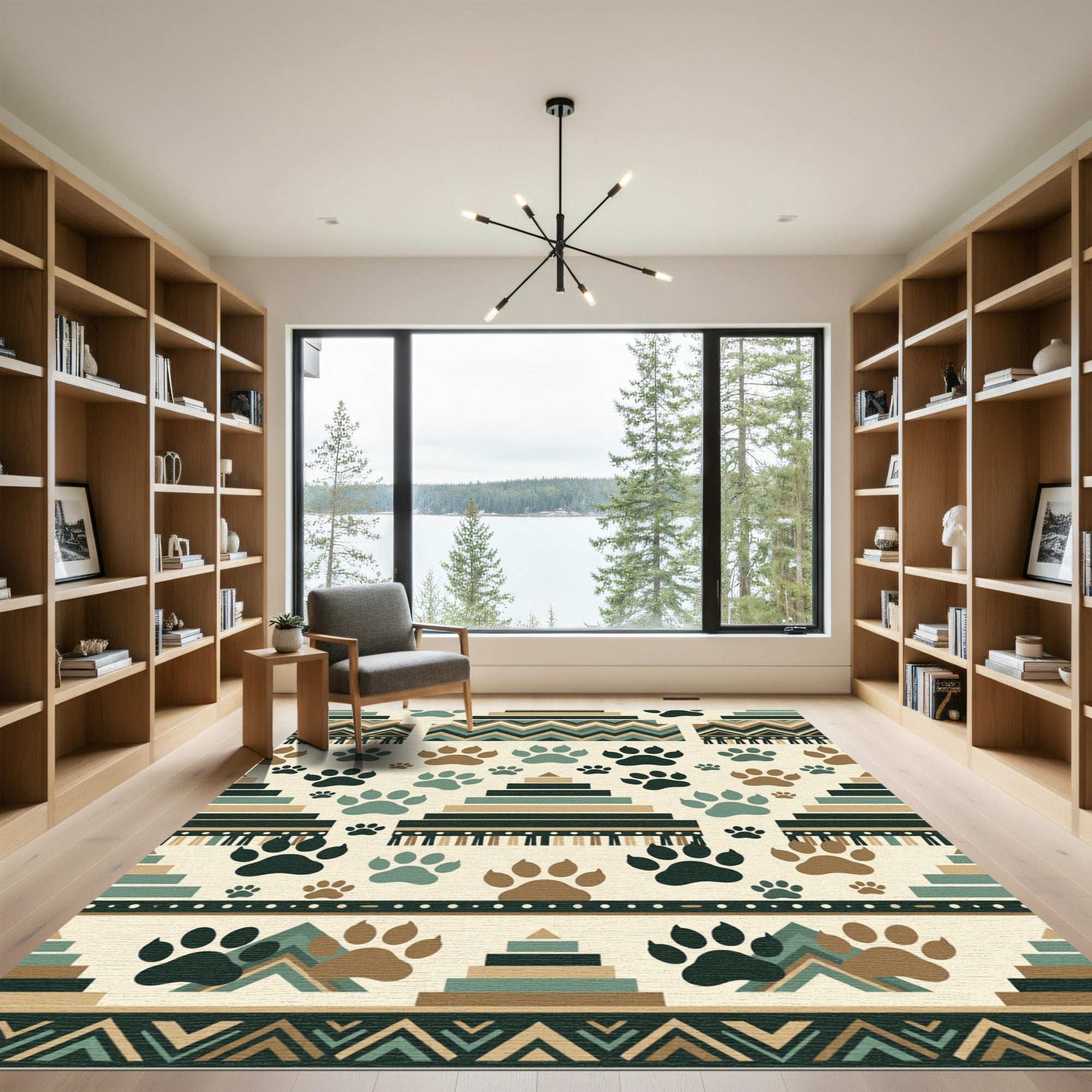 Earth Tone Geometric Paw Animal Rug