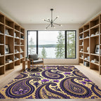 Gold Purple Orchid Paisley Floral Rug