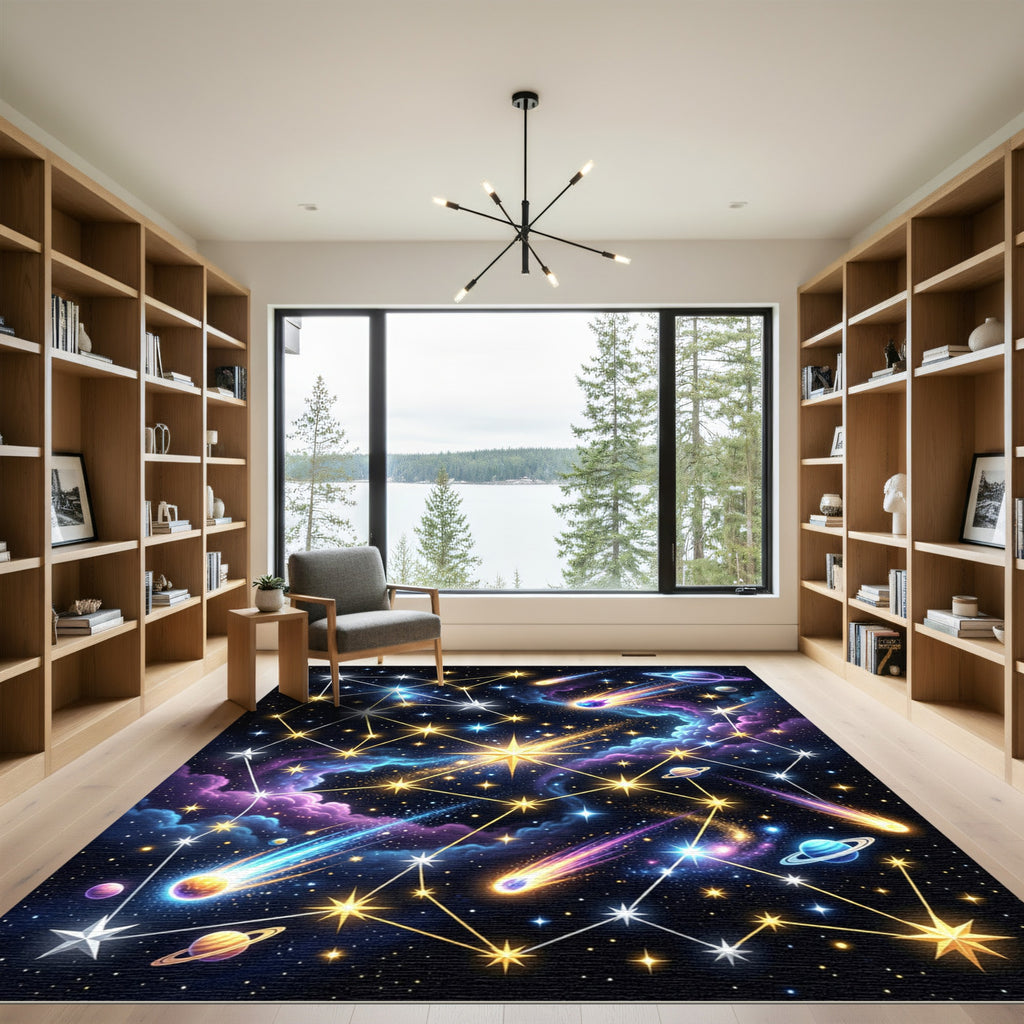 Glowing Cosmic Nebula Starry Night Rug