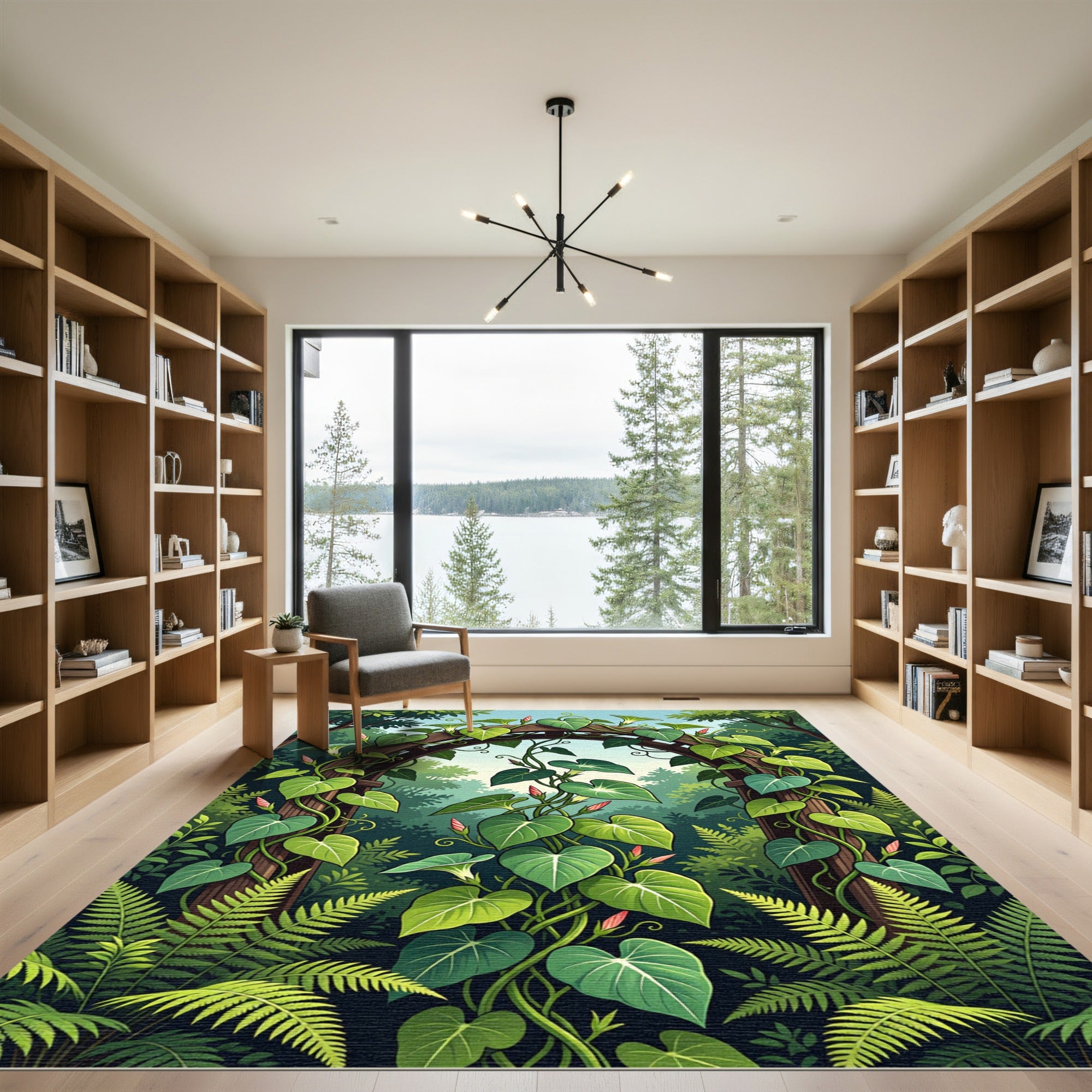 Lush Green Botanical Morning Glory Garden Rug