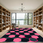Modern Pink and Charcoal Geometric Hexagon Rug