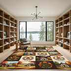 Autumnal Cottage Garden Floral Grid Rug