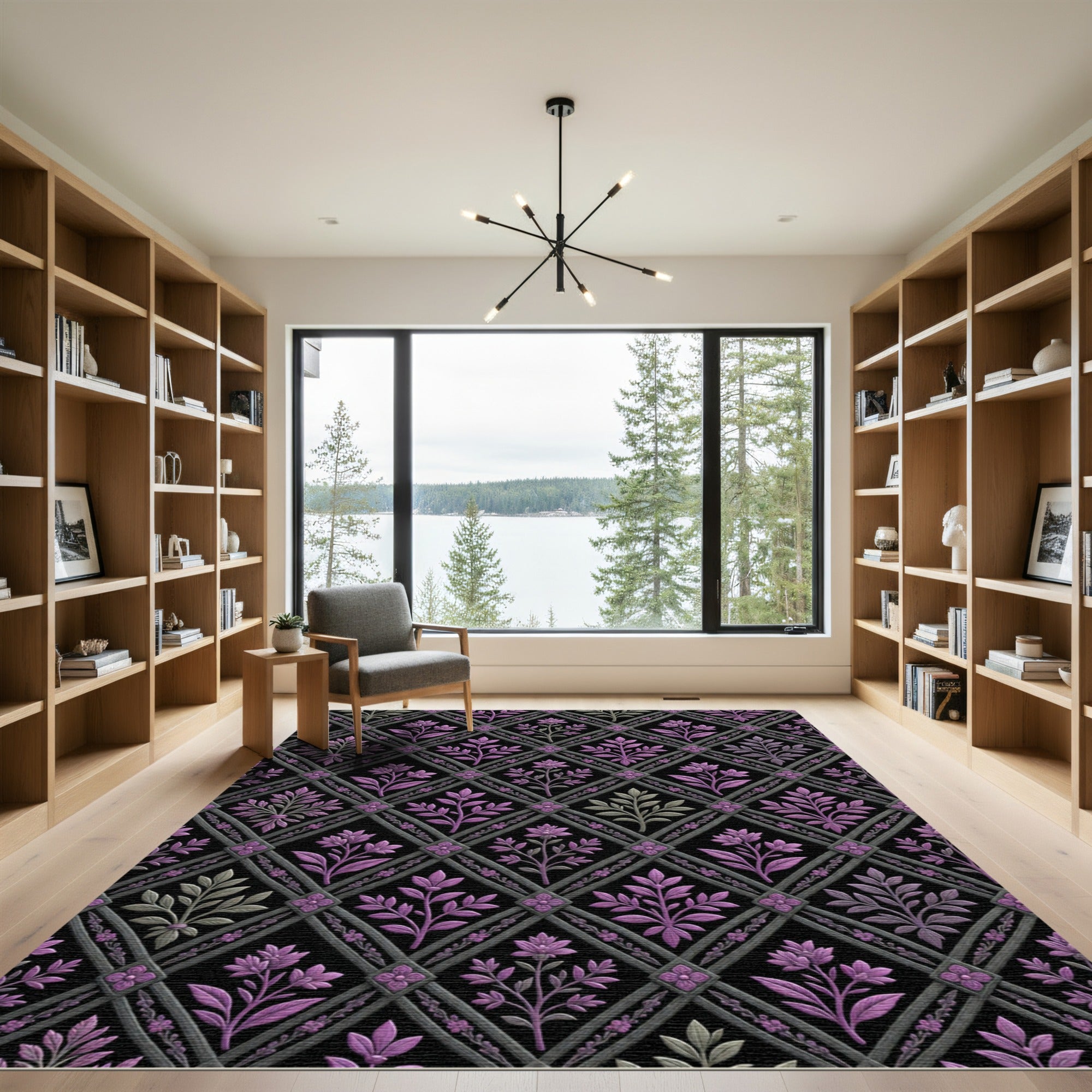 Violet Floral Trellis Diamond Lattice Rug