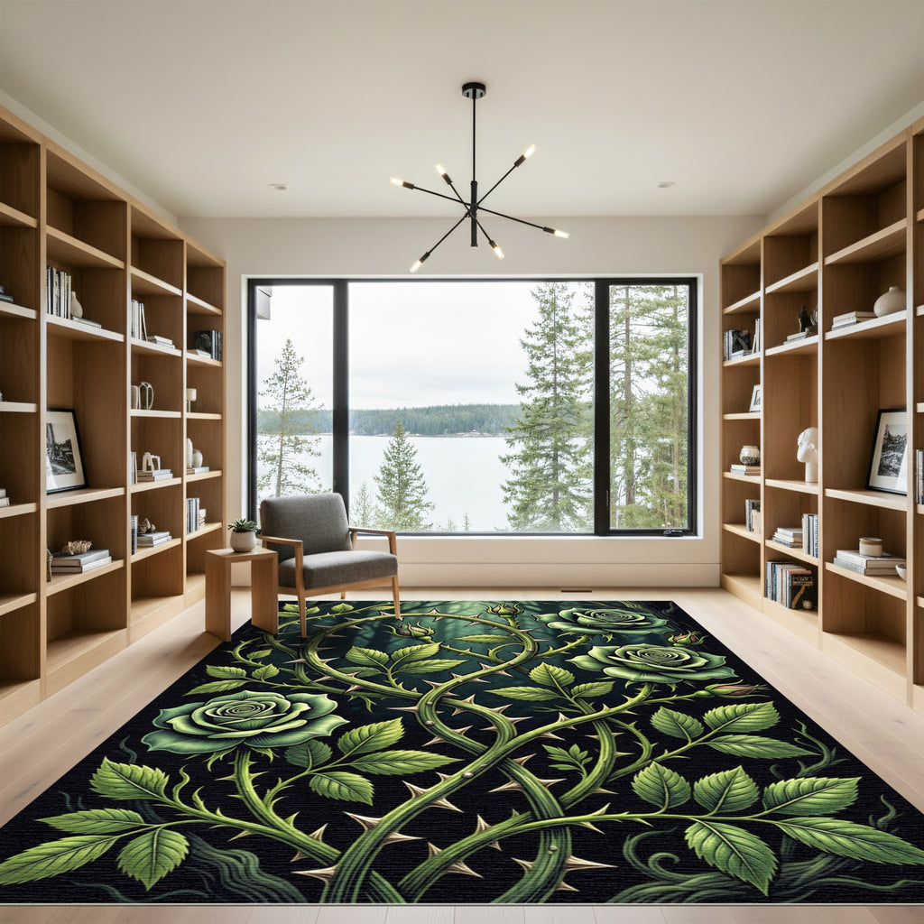 Gothic Emerald Rose and Thorn Trellis Rug