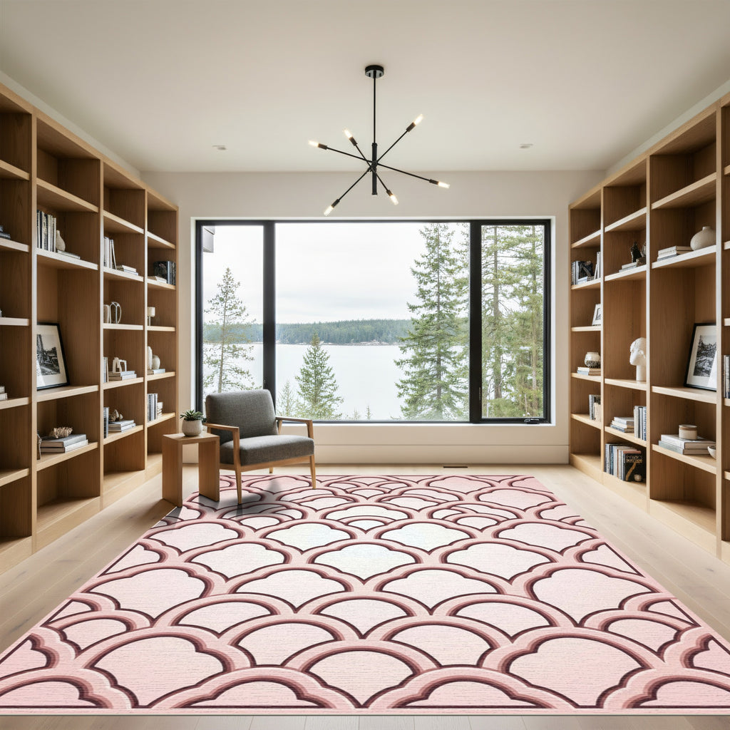 Blush Pink Scalloped Lattice Arch Rug