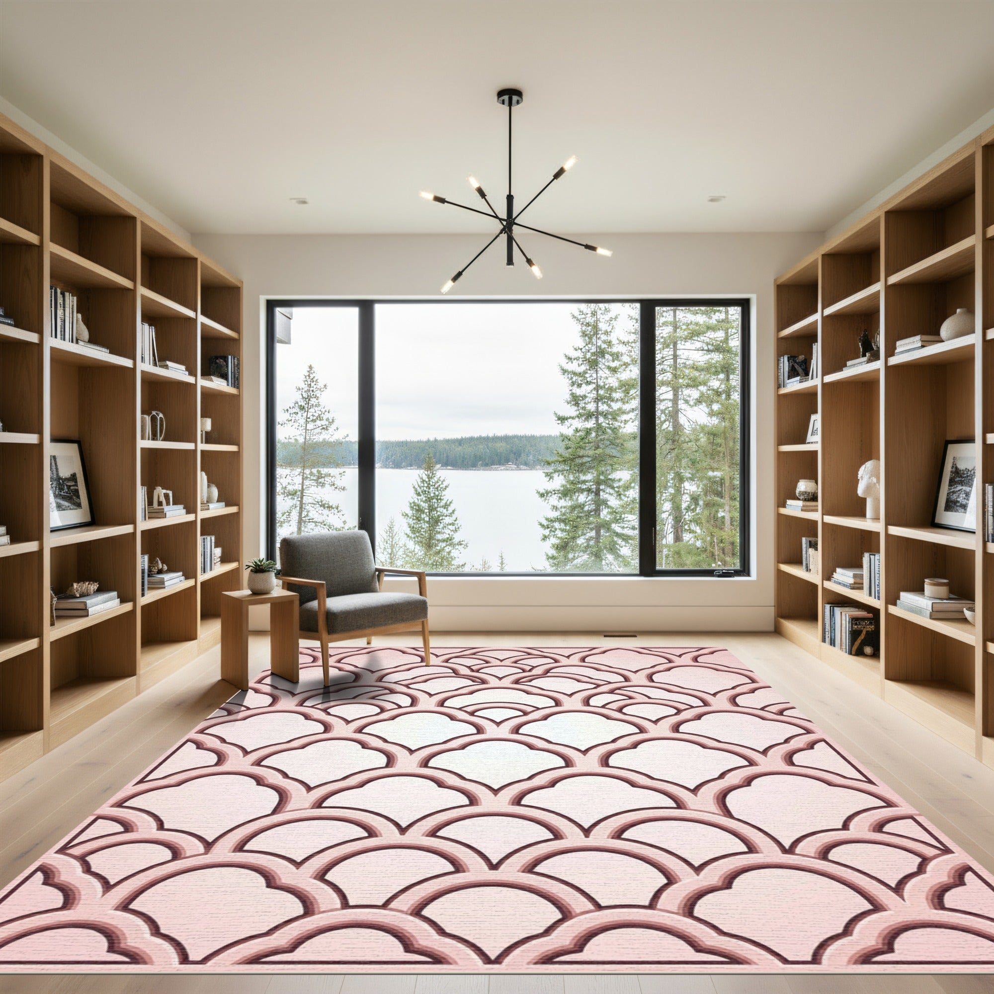 Blush Pink Scalloped Lattice Arch Rug